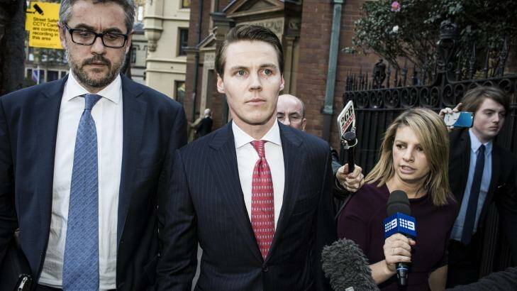 Oliver Curtis leaves the Supreme Court after being found guilty of insider trading. Photo: Dominic Lorrimer