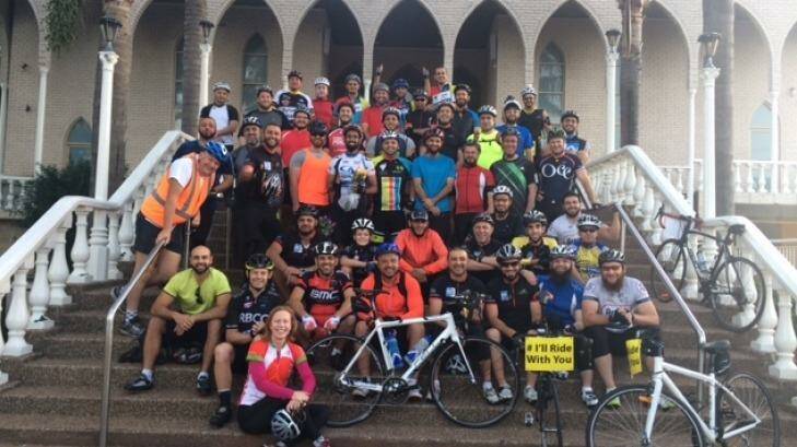 Cyclists who rode from Lakemba Mosque to Martin Place. Photo: supplied