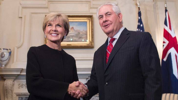 Foreign Minister Julie Bishop meets Secretary of State Rex Tillerson at the State Department in Washington. Photo: Molly Riley