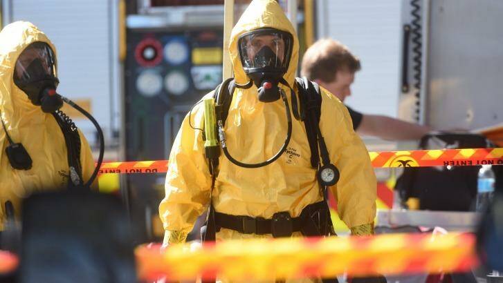 A Hazmat crew attended the raid in Newtown. Photo: Nick Moir 
