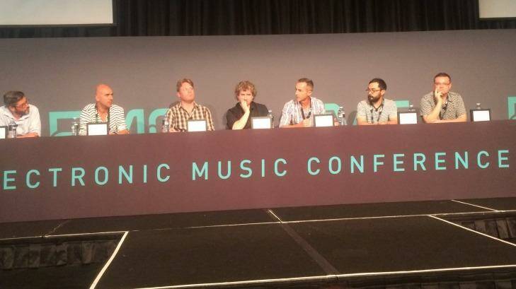 Panellists discuss the lockout legislation at the Electronic Music Conference in Sydney on Tuesday. Photo: Michael Koziol