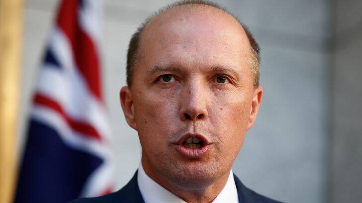 Immigration Minister Peter Dutton addresses the media during a press conference at Parliament House in Canberra on Tuesday 18 April 2017. fedpol Photo: Alex Ellinghausen Photo: Alex Ellinghausen