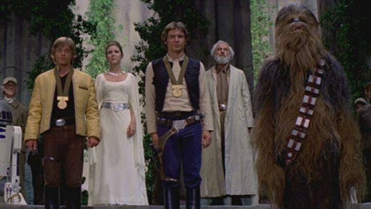 Chewbacca, right, in the triumphant conclusion of the film Photo: Publicity
