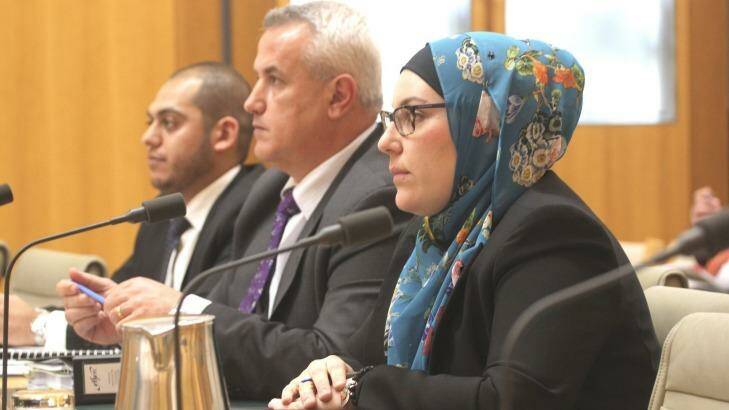 Lydia Shelly of the Muslim Legal Network with Ertunc Yasar Ozen and Moustafa Kheir at Parliament. Photo: Andrew Meares