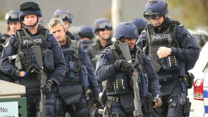 Victoria Police Special Operations Group outside the Metropolitan Remand Centre in Ravenhall. Photo: Pat Scala