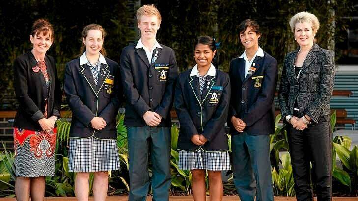 Principal Meg Hansen, right, with head of senior school Louise Mahony and 2014 prefects.