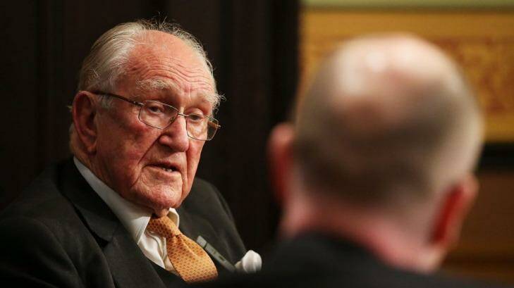 Malcolm Fraser addresses the Lowy Institute on Wednesday.