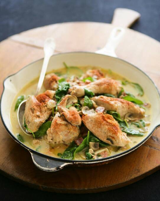 This one-pot wonder is a reader favourite: chicken with mustard cream sauce <a href="http://www.goodfood.com.au/good-food/cook/recipe/panfried-chicken-with-mustard-cream-sauce-20111018-29wva.html"><b>(recipe here).</b></a> Photo: Marina Oliphant