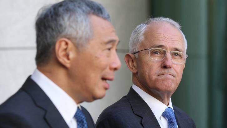 Prime Minister Malcolm Turnbull and Prime Minister Lee Hsien Loong of Singapore have strongly supported the Trans Pacific Partnership. Photo: Andrew Meares