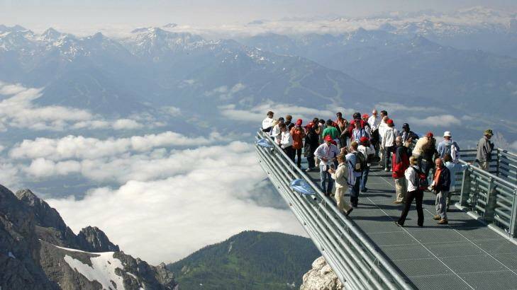 Don't look down:  Open mesh provides dramatic, if unnerving, walkways on the Dachstein viewing platform. 