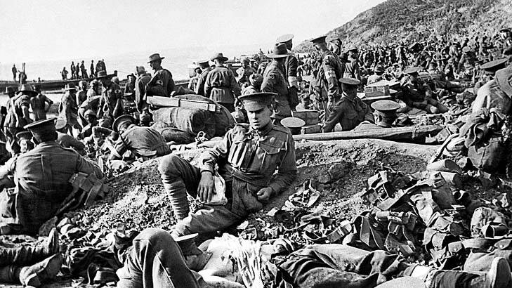 Carnage: An Australian soldier lies wounded as his comrades search for the dead and injured on the day of the Gallipoli landing. Photo: Philip Schuller