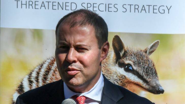 Environment and Energy Minister Josh Frydenberg launches the Threatened Species Prospectus and a new sharing arrangement of wildlife between Sydney's Taronga Zoo and the San Diego Zoo in the US at Sydney's Taronga Zoo on Monday. Photo: Peter Rae