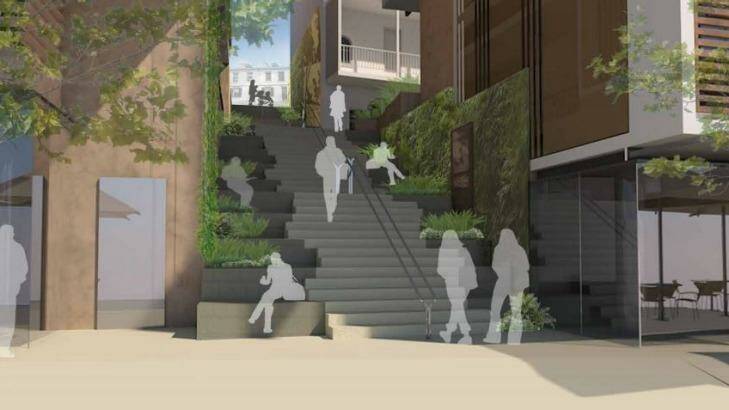 An artist's impression on the new Cumberland steps to be built as part of the proposed Harrington Street development.