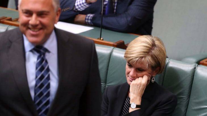 Joe Hockey and Julie Bishop in Parliament on Monday. Photo: Andrew Meares