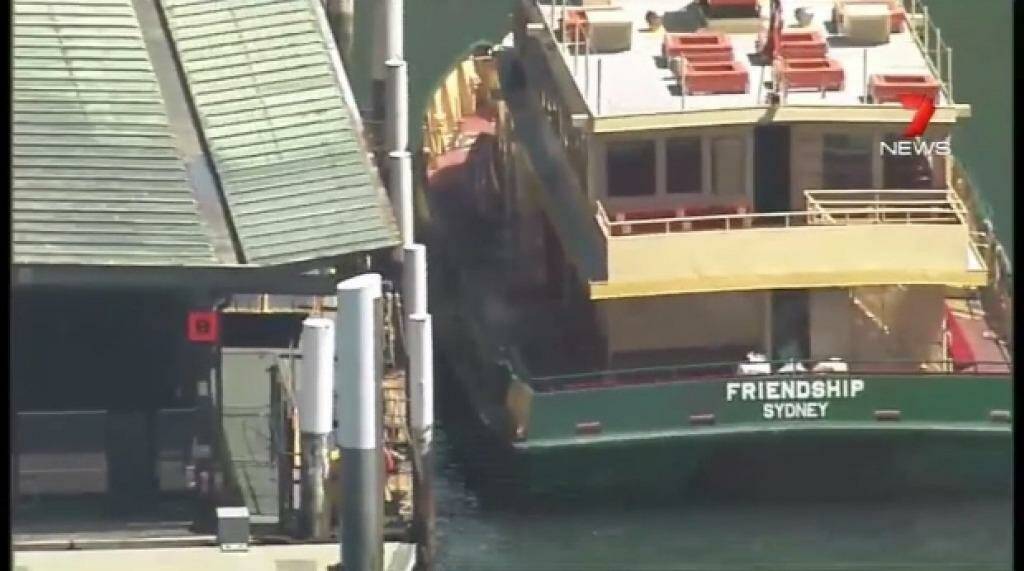 Police evacuated Circular Quay after reports of a suspicious package on this ferry.  Photo: Channel Seven