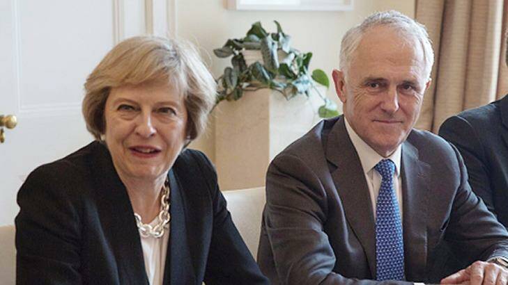 Theresa May and Malcolm Turnbull in New York back in September last year. Photo: Supplied