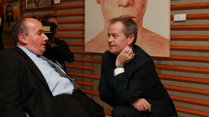 Opposition Leader Bill Shorten, right, at the National Reform Summit on Wednesday with Craig Wallace, people with disabilities australia. Photo: Edwina Pickles