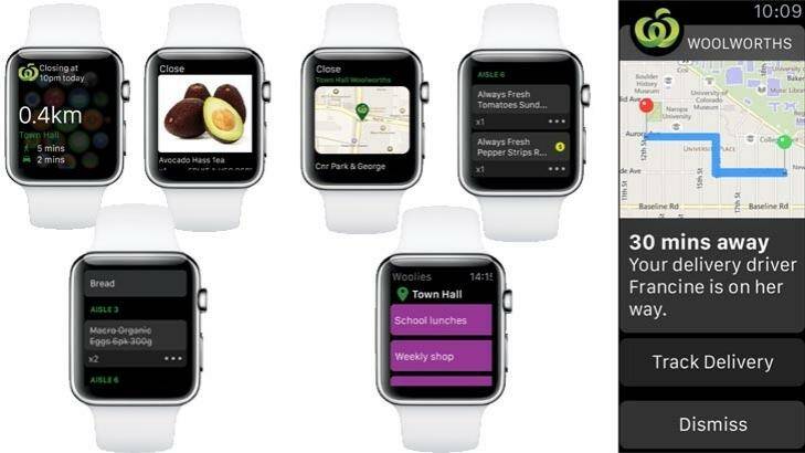 How Woolworths' app will look on the Apple Watch.