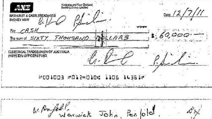 Mr Prime kept no record of how this cheque was spent. Photo: Adrian Nesbitt