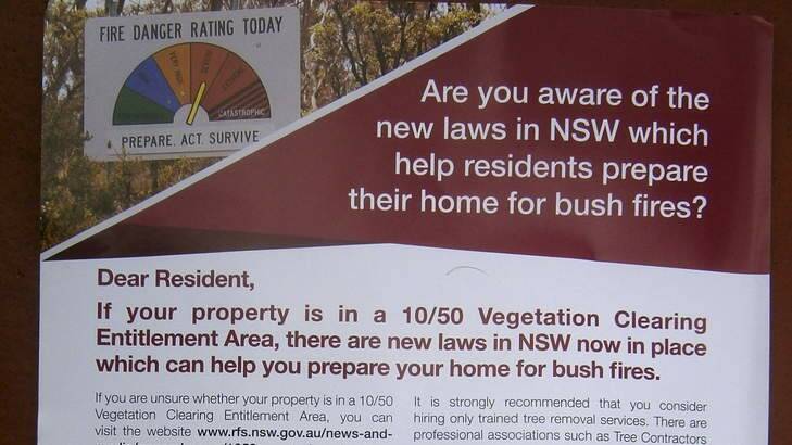 Clearing controversy: A leaflet that dropped around the Beecroft area to take advantage of the new laws.