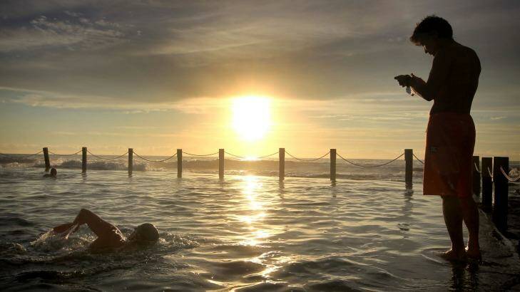 Swimmers at Mahon pool in Sydney take advantage of fading summer rays. Photo: James Alcock