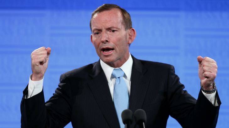 Prime Minister Tony Abbott has  shot into the lead as the preferred prime minister ahead of Labor's Bill Shorten. Photo: Alex Ellinghausen 