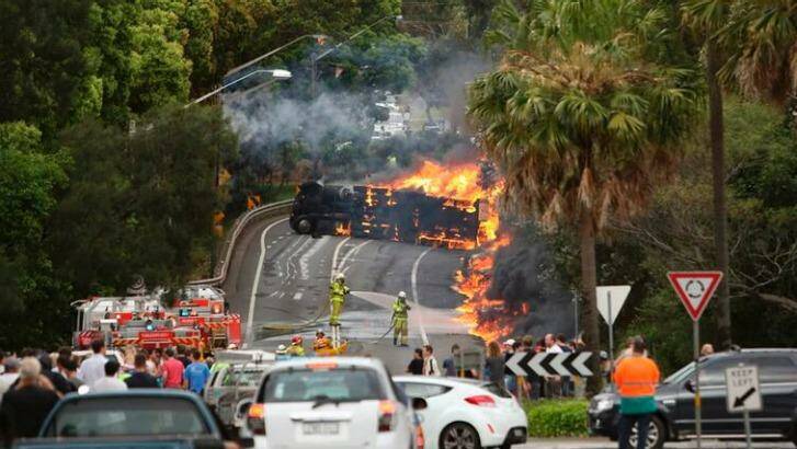 Fireball: the tanker crash that claimed two lives in Mona Vale last October.  Photo: Tim Pascoe