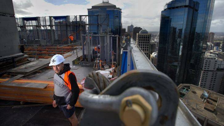 Fourth-year apprentice Jayden Parnis at work on a Melbourne CBD site. Photo: Jason South