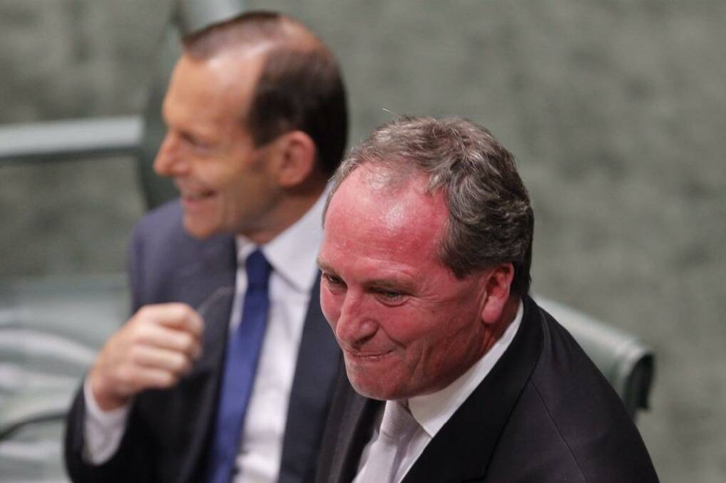 Agriculture Minister Barnaby Joyce has said he'll put his house on Prime Minister Tony Abbott leading the Coalition to the next election. Photo: Andrew Meares