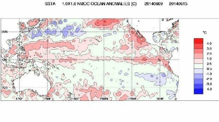 Eastern Pacific is unusually warm - an El Nino signal. But so is the Western Pacific (Week to June 16). Photo: Via BoM