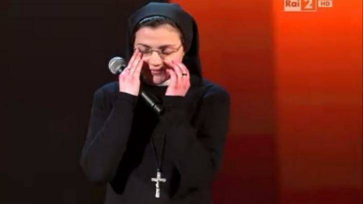 Spreading the Word through song ... Sister Cristina Scuccia prepares to sing No One by Alicia Keys on The Voice of Italy. Photo: The Voice of Italy