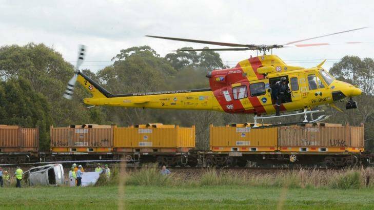 The Westpac Rescue Helicopter at the crash site. Photo: Scott Calvin