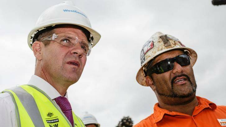 NSW Premier Mike Baird (left) at the breaking ground ceremony. Photo: Brook Mitchell