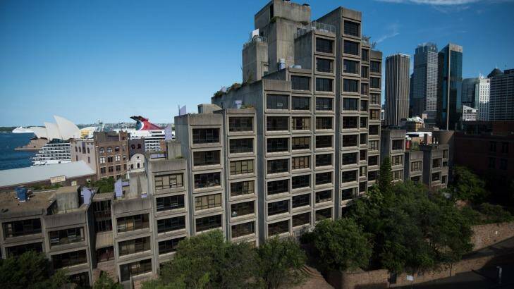 Exterior of the Sirius public housing building at 36-50 Cumberland Street, The Rocks.  Photo: Wolter Peeters