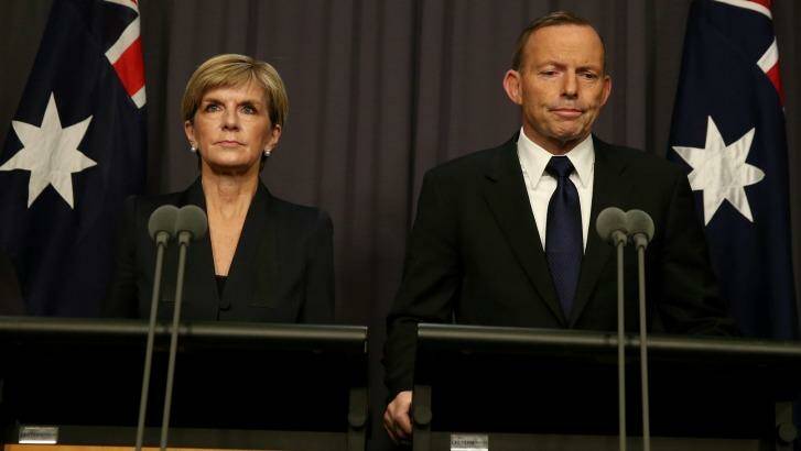 Ambassador withdrawn: Prime Minister Tony Abbott and Foreign Minister Julie Bishop address the media after the executions. Photo: Alex Ellinghausen