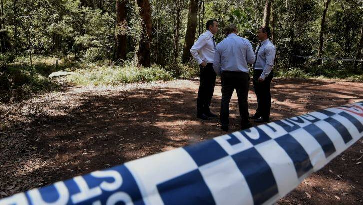 Detectives from the homicide squad at a crime scene in the Royal National Park. Photo: Kate Geraghty