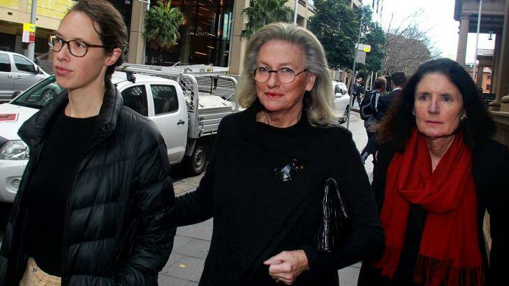 Jill Hickson Wran, centre, arrives at the NSW Supreme Court to support her daughter Harriet Wran. Photo: Ben Rushton