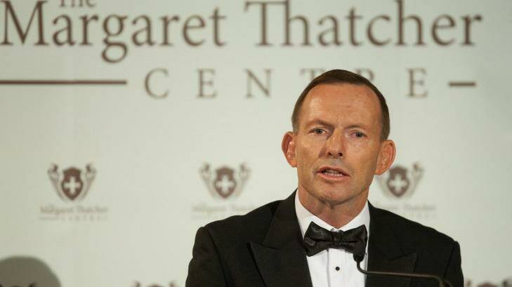 Former Australian Prime Minister Tony Abbott gives The Margaret Thatcher Lecture in 2015. Photo: Julian Andrews