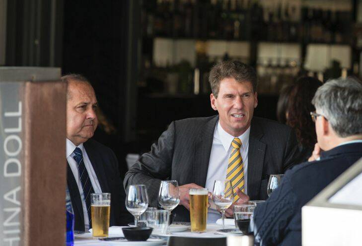 SYDNEY, AUSTRALIA - JUNE 01:  Walter Villatora has lunch with Cory Bernardi  and three other men at China Doll restaurant  on June 1, 2017 in Sydney, Australia.  Cory Berardi has said membership is at 40 per cent of the NSW Liberals nd he's expecting to challenge then at the enxt election.  (Photo by Jessica Hromas/Fairfax Media)