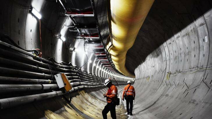 North-west rail link: Workers 1km underground from the Bella Vista entrance. Photo: Nick Moir 