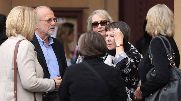 Deidree Huxley (second from right) Morgan Huxley's mother, surrounded by family friends at  the NSW Supreme Court on Wednesday. Photo: Kate Geraghty