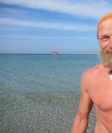 Grin and bare it: Andrei the Russian swimmer. Photo: Louise Southerden