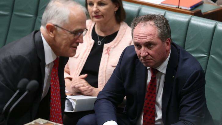 Deputy Prime Minister Barnaby Joyce and Prime Minister Malcolm Turnbull during question time in December. Photo: Andrew Meares