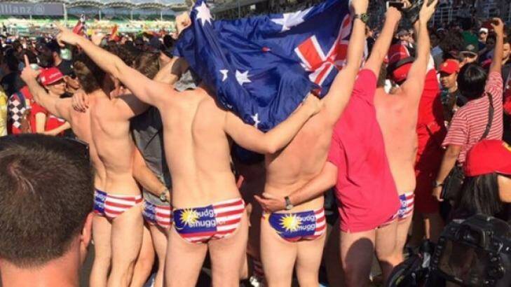 Australians arrested in Malaysia for stripping down at the Grand Prix.  Photo: Twitter / @nikasyraaf