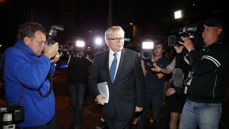 Former prime minister Kevin Rudd leaves the home insulation Inquiry on Wednesday night. Photo: Glenn Hunt