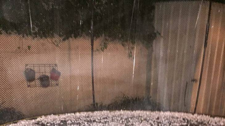 Hailstones in Balmain on Monday night.