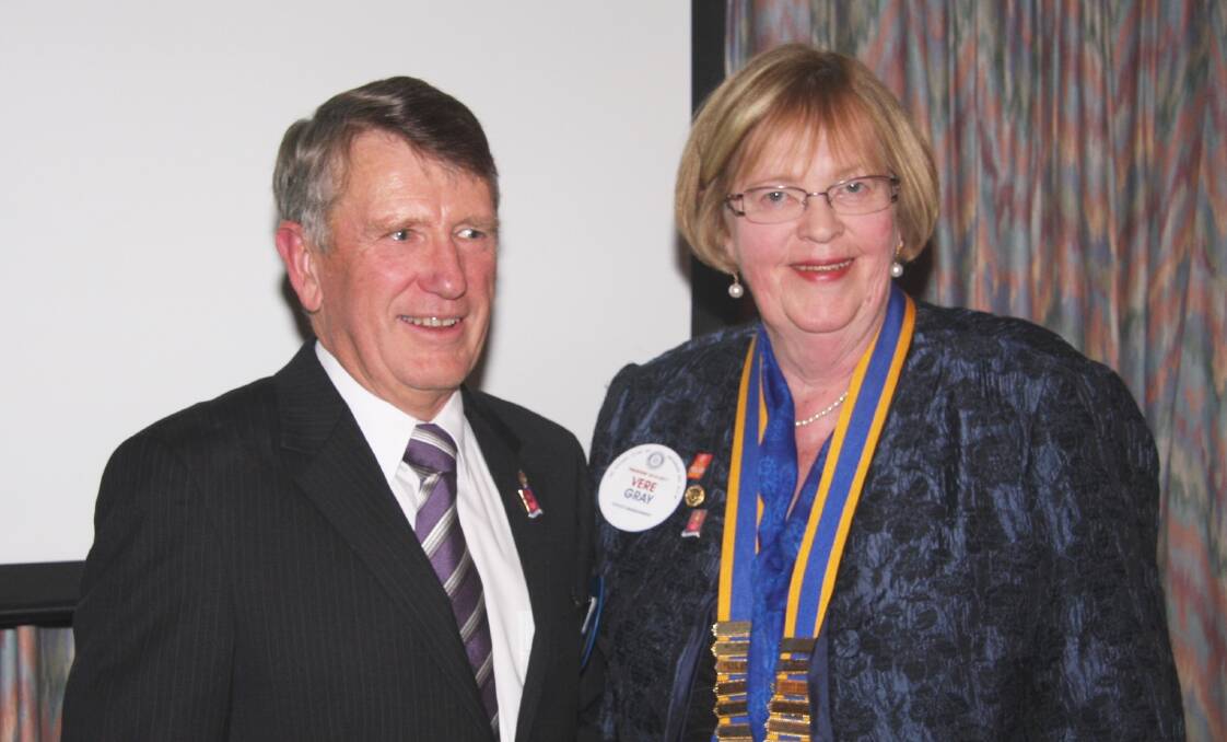 Batemans Bay Rotary Club’s outgoing president Alan Russell has handed over the reins to Vere Gray.