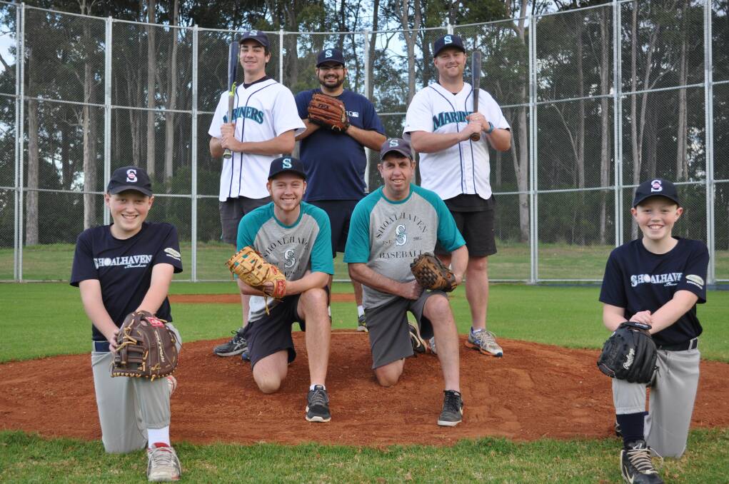 PITCH HITTERS: Members of the mighty Shoalhaven Mariners (back from left) Murray Lugg, Scott Deakes and Stewart Graff with (front from left) Andrew Pearson, Aaron Taylor, Michael Taylor and Stephen Pearson look forward to their first home match of the season.