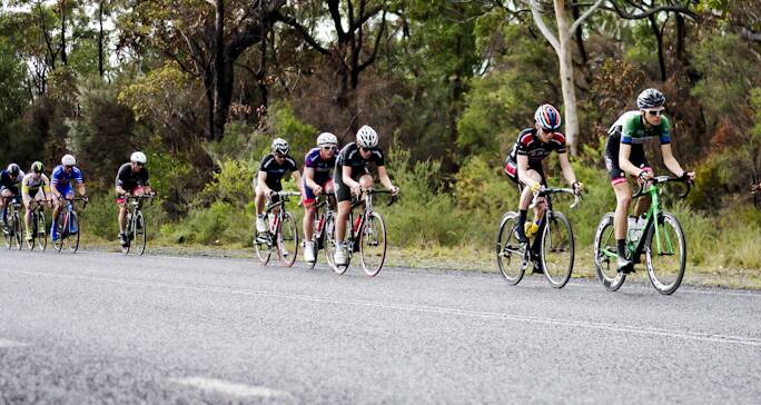LEADER: Scott Thompson stretches the A grade field on the Hames road climb.