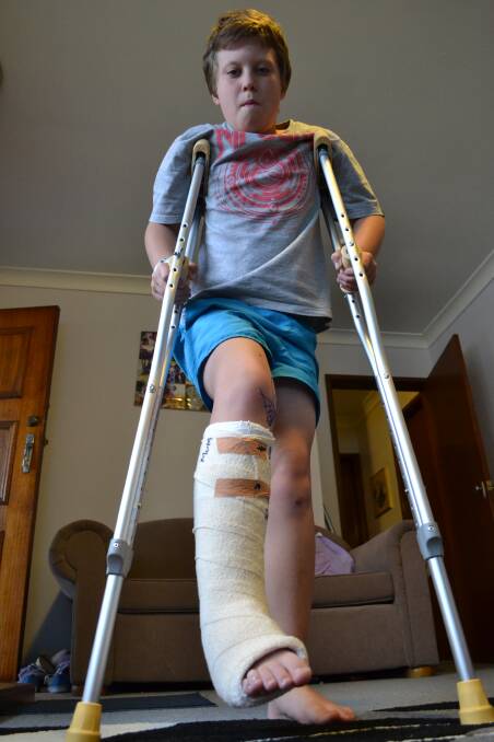 OUCH: Ten-year-old Nowra Public School student Vincent Gates broke his ankle during school play rehearsals on Wednesday.